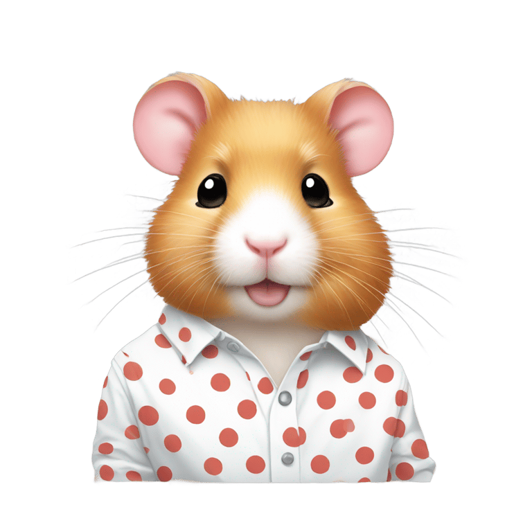 genmoji: Light red hamster wears a white shirt with colored polka dots