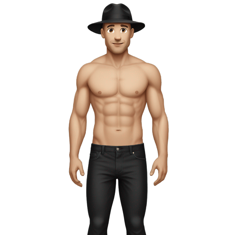 genmoji: white man hat black pants shirtless