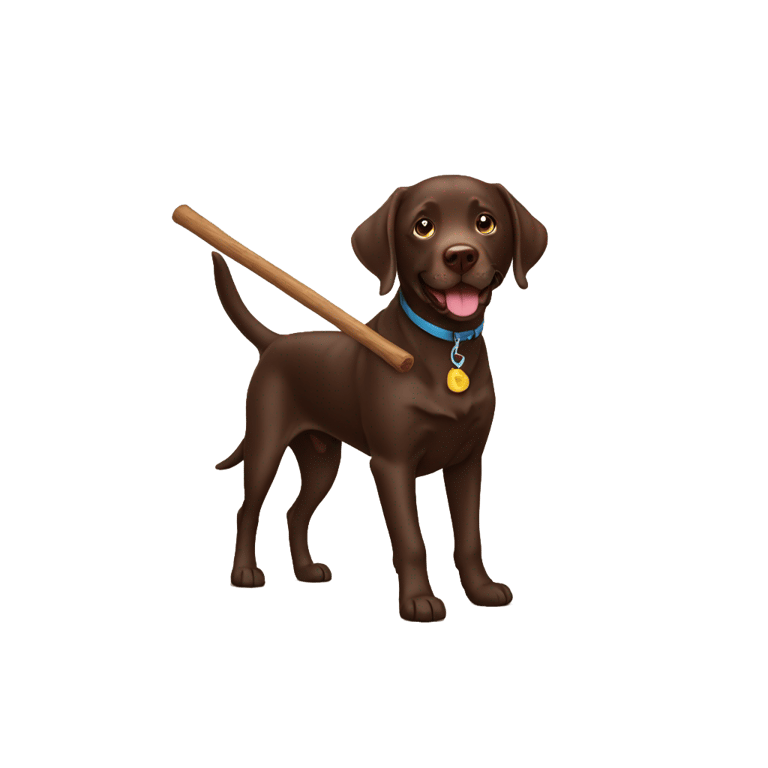 genmoji: chocolate lab with stick