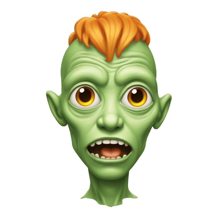 genmoji: ugly alien with orange hair