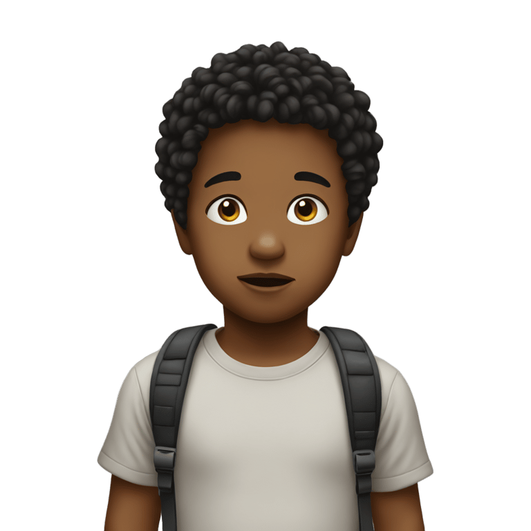 genmoji: a fair young toddler with black here, confused