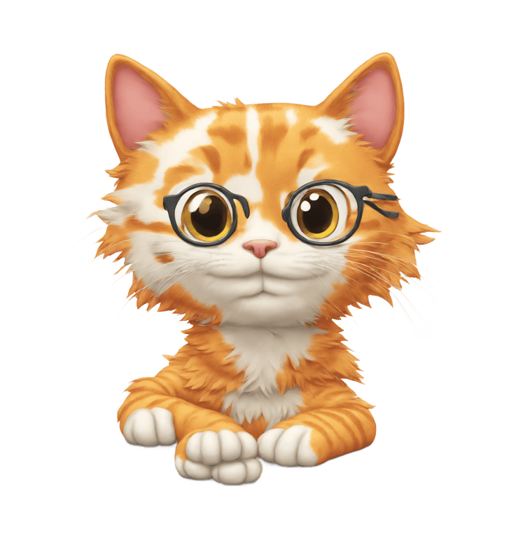 genmoji: A smart, nerdy orange cat.