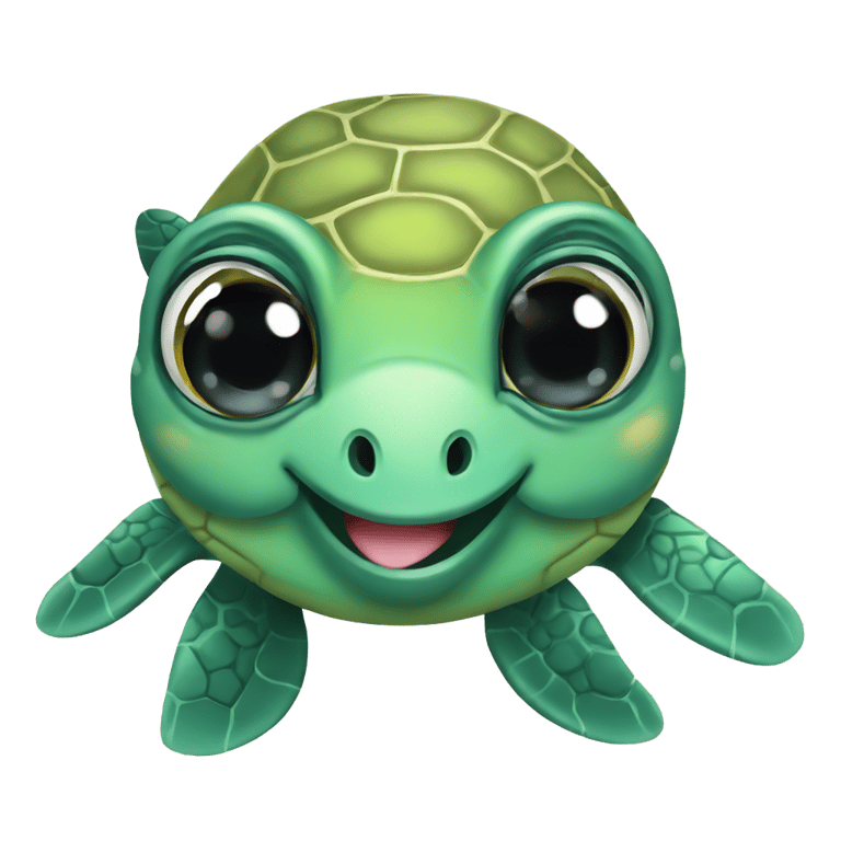 genmoji: A cute sea turtle with black and cutes eyes