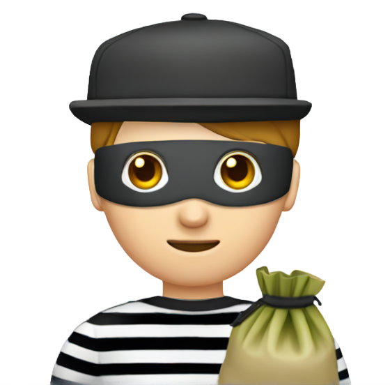 genmoji: robber hoding bag of meny with striped shirt and eye mask with a hat on