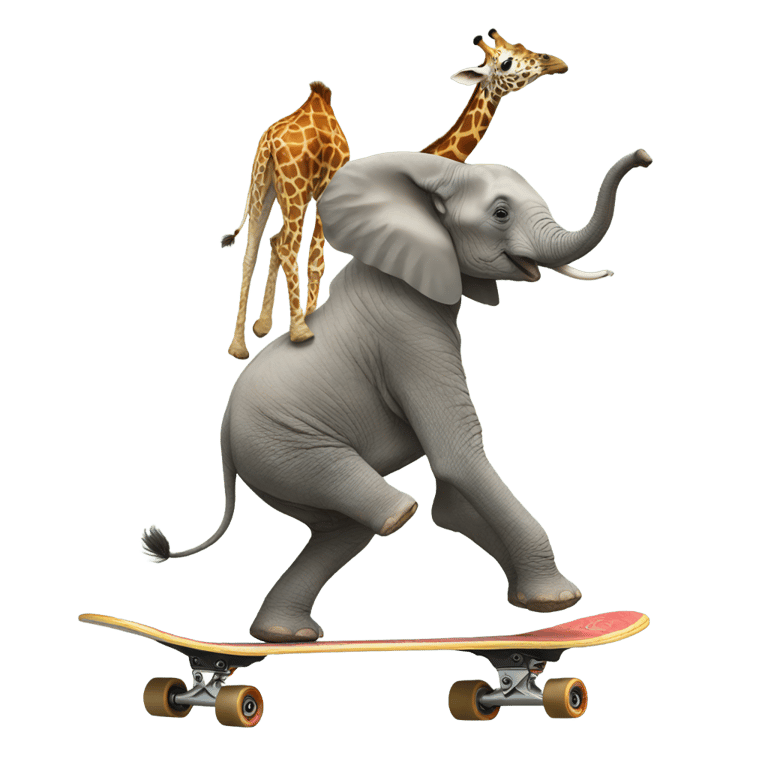 genmoji : Elephant riding a skateboard on top of a giraffe