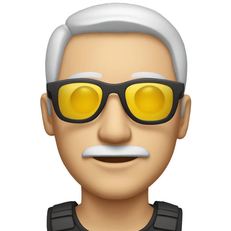 genmoji: a middle age man thats white and weres black clothes and has pink and yellow sun glasses