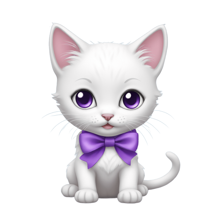 genmoji: Little white kitten with purple bow in hair