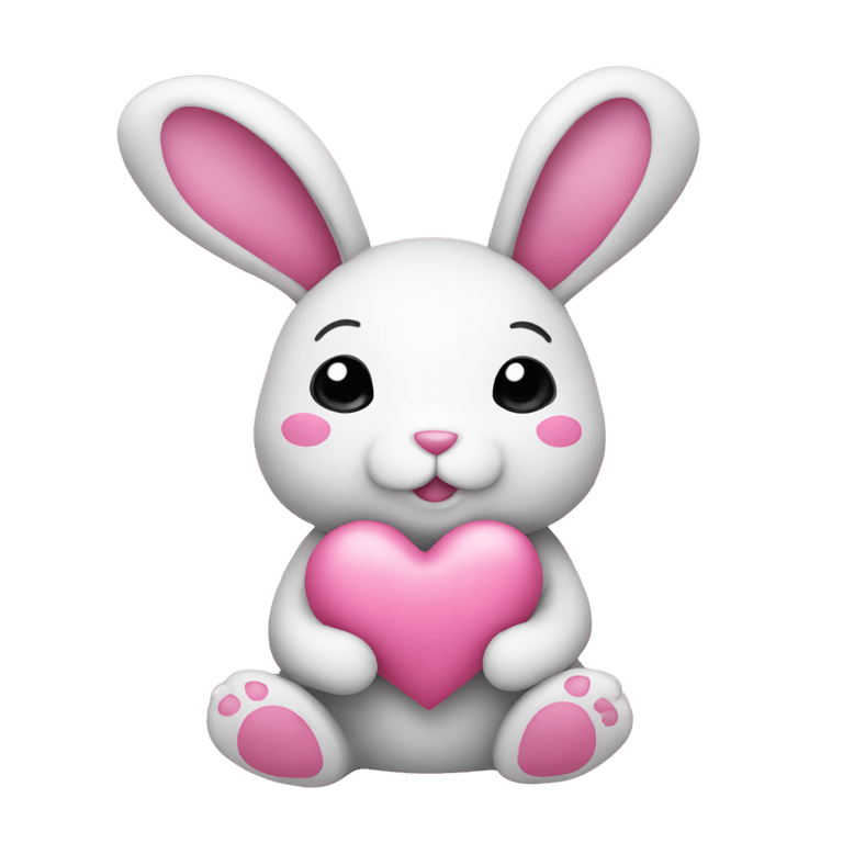 genmoji: plushie cute bunny, holding several pink hearts