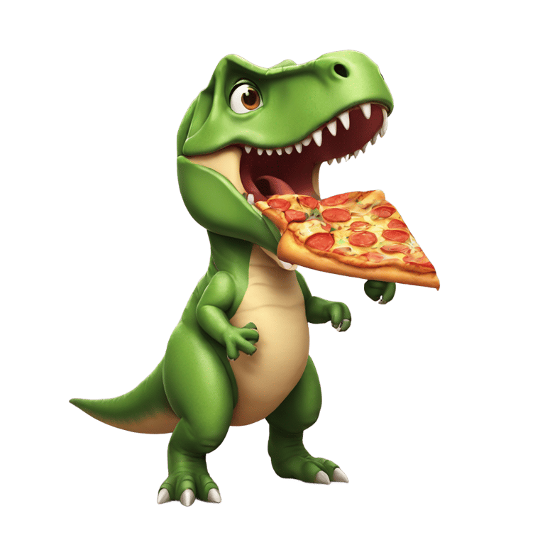 genmoji: t-rex eating pizza