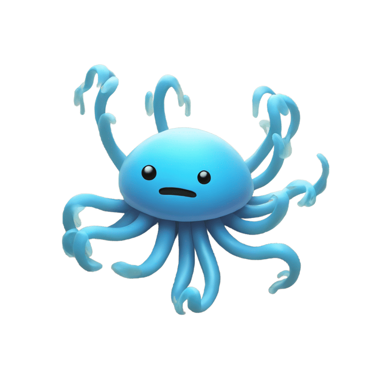 genmoji: Light blue sea anemone with arms listening to music on sand