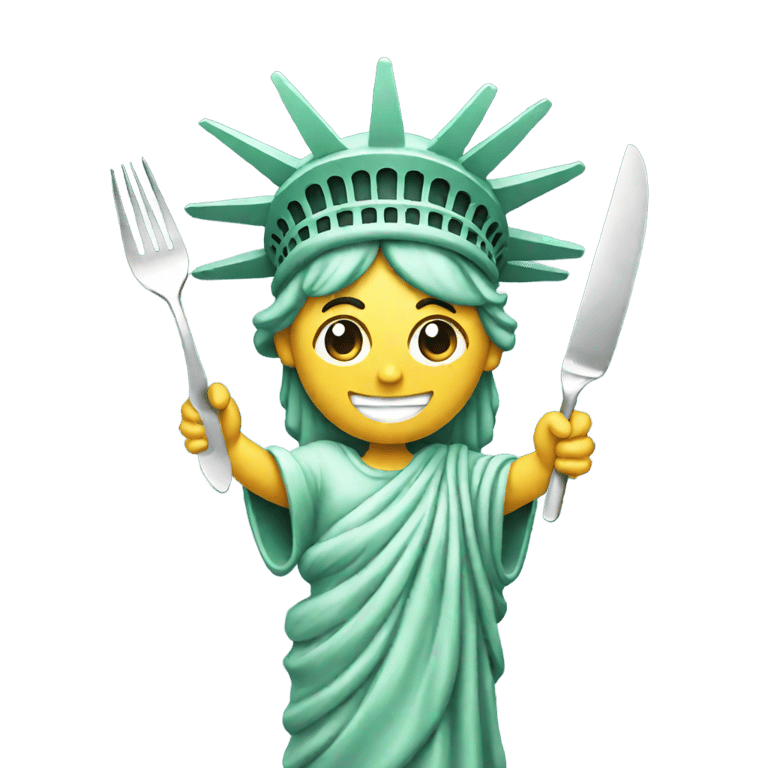 絵文字：smiling statue of liberty holding a fork and knife