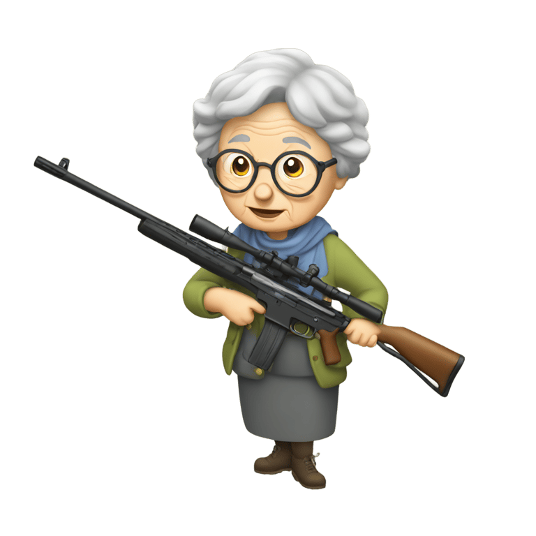 genmoji: Old granny with rifle