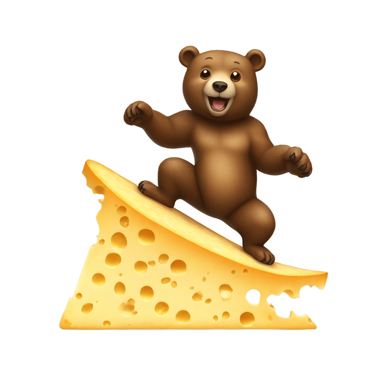 genmoji: bear surfing on cheese