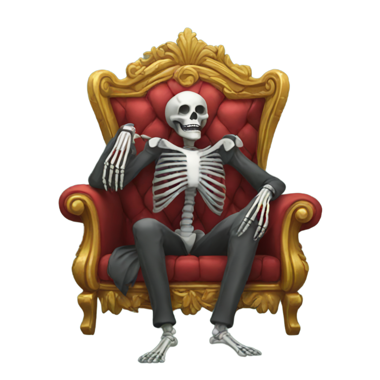 絵文字：Gray skeleton on royal sofa,