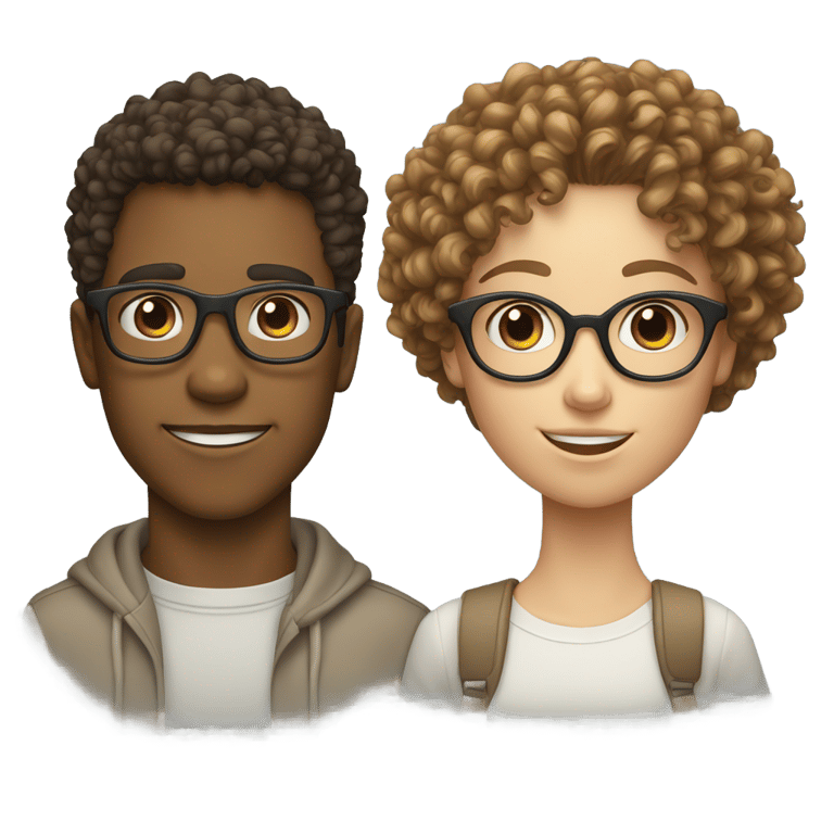 genmoji: A curly-haired young man and a Caucasian girl with brown glasses