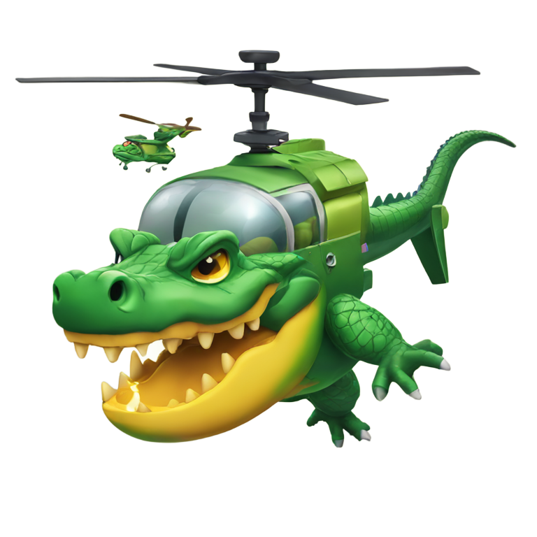 genmoji: Crocodile dressed as heliocopter dropping bomb