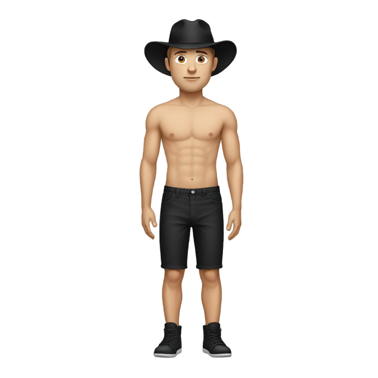 genmoji: white man wearing hat on backwards shirtless black pants