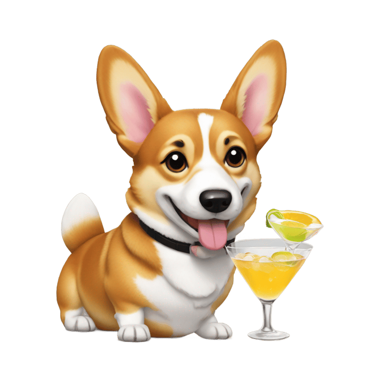 genmoji : Un corgi buvant un cocktail martini