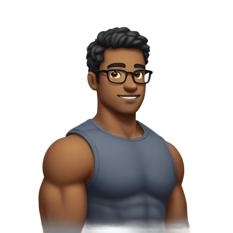 genmoji: A man 20 years old with big muscles, bizeps and back muscles
add glasses to him