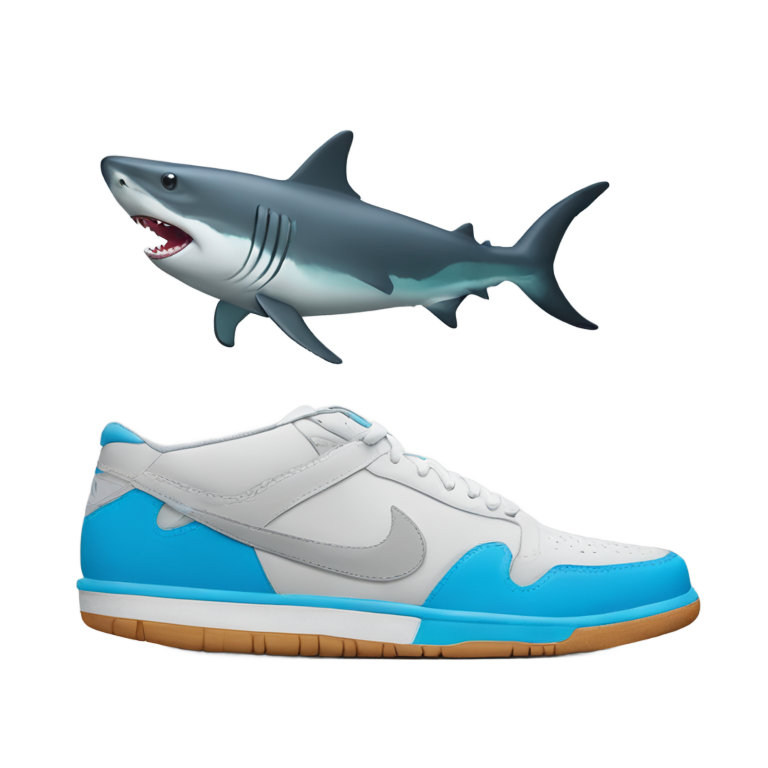 genmoji: Un tiburón con piernas humanas y zapatillas Nike.