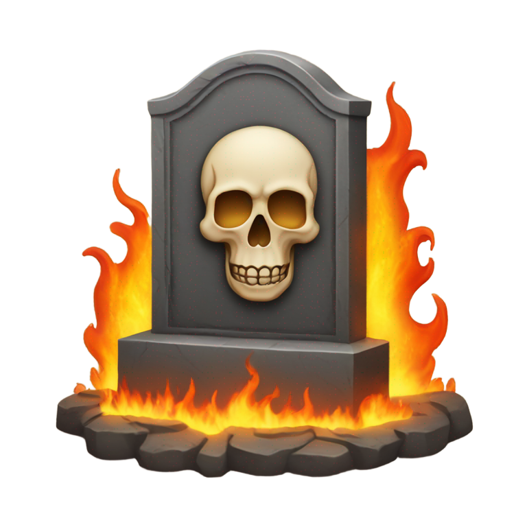 genmoji: tombstone surrounded by flames in hell