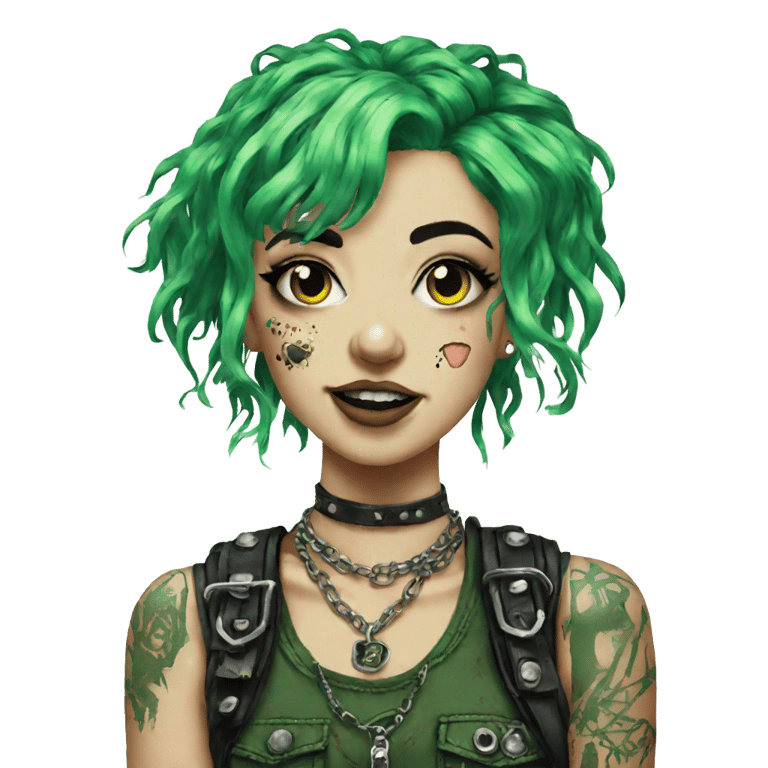 genmoji: DIY Crust punk girl with green hair