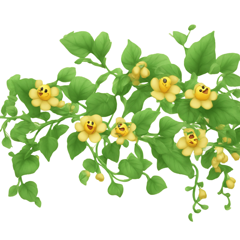 genmoji: Flowering vines with little birds around them