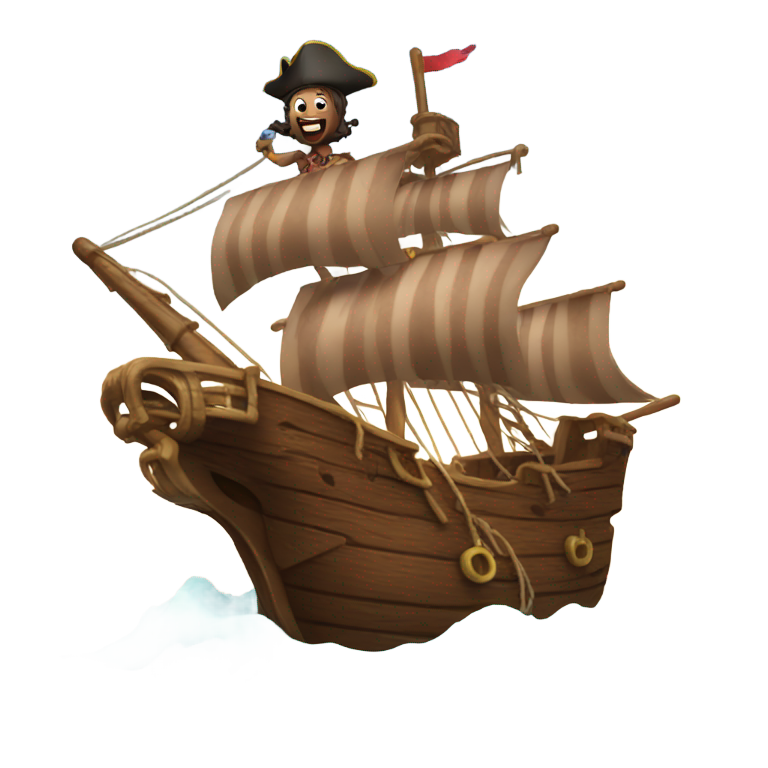 genmoji: a brownie cake character on a pirateship