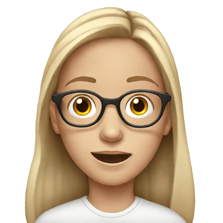 genmoji : Une adolescente blanche portant des lunettes et un appareil auditif utilisant un ordinateur.