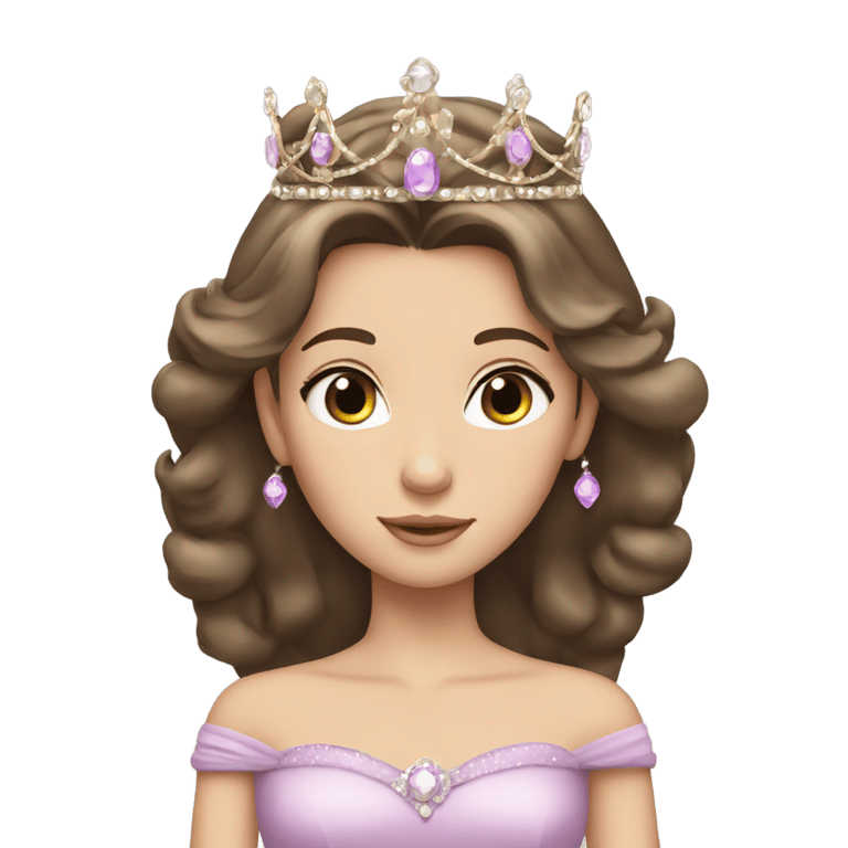 genmoji : Princesse brune aux cheveux raides et grands yeux marron, peau claire, portant une tiare.