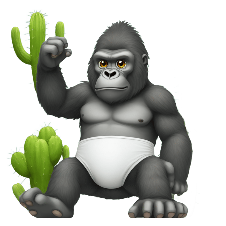 genmoji: Big mok gorilla with cactus diaper