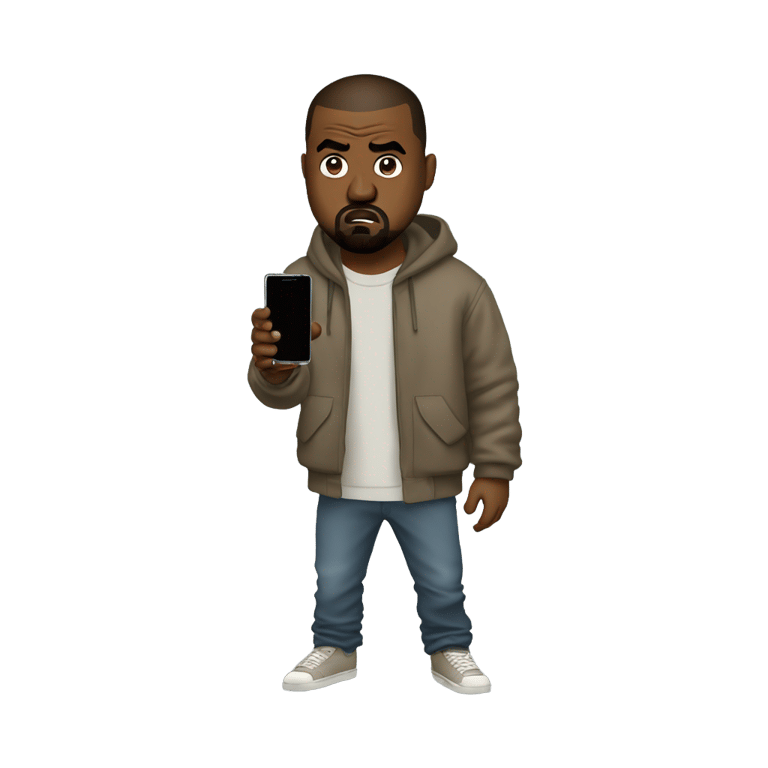 genmoji : kanye west angry holding his mobile phone tweeting twitter