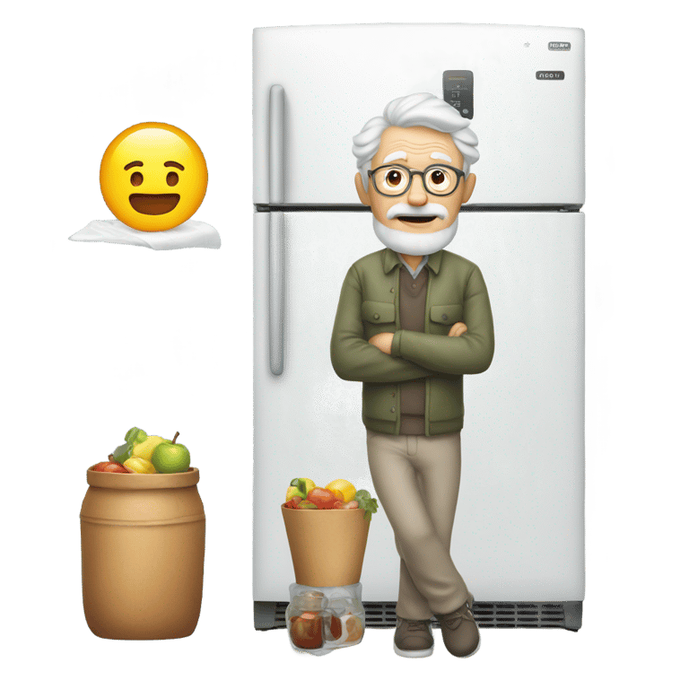 genmoji: old grandpa next to a open fridge