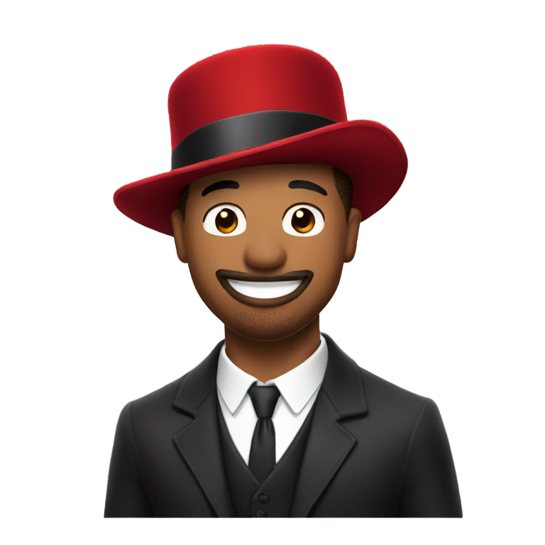 prompt: Michael B Jordan smiling evilly while wearing a red top hat