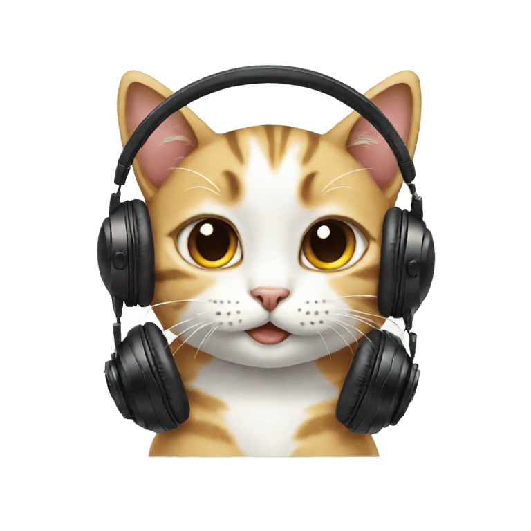 genmoji: unrealistic cute cat smiling with black headphones on