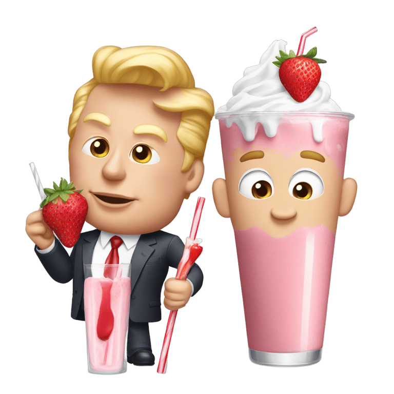 絵文字：Elon Musk and Donald Trump sharing a strawberry milkshake with two straws