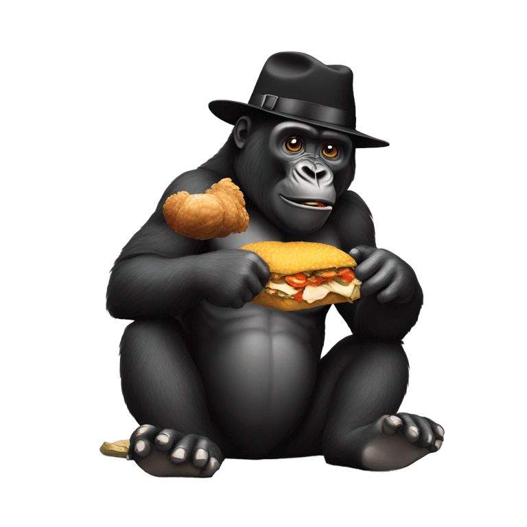 genmoji: Black gorilla eating chicken wearing a 10 gallon hat