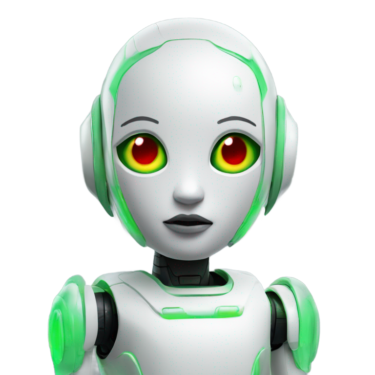 genmoji: robotic doll inspired by the 'Squid Game' Red Light, Green Light doll. The character should have a round face