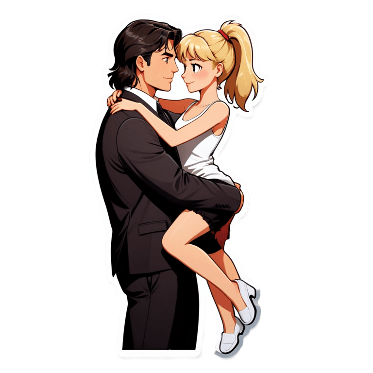 genmoji: Dark hair man with a short mullet having sex with a girl with blonde hair