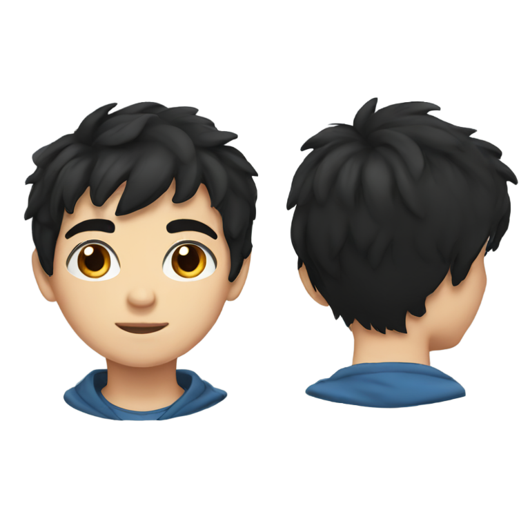 genmoji: Teen boy with black hair and blue eyes