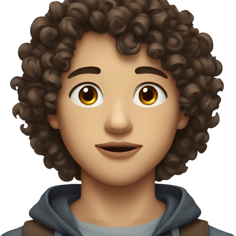 genmoji: Brunette curly head boy mewing sharp jawline big lips NOT SMILING square face