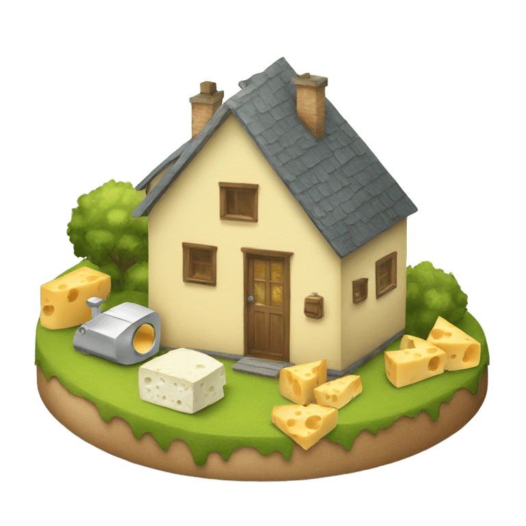 genmoji: a cheese wheel buying a house