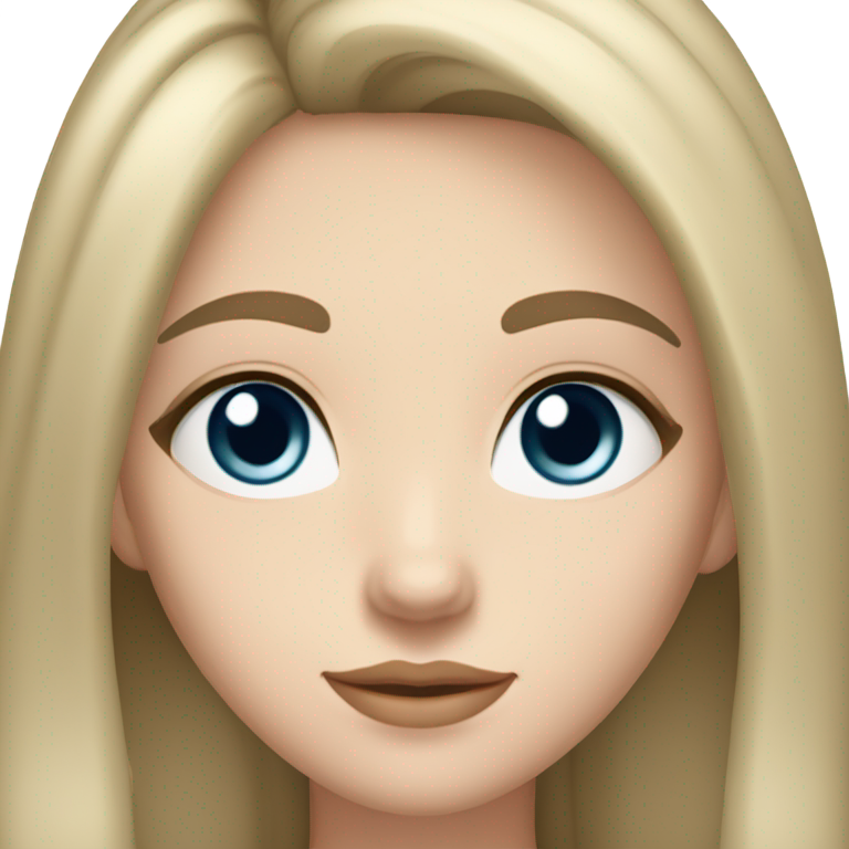 genmoji: caucasian girl with fair skin, black long voluminous straight hair, dark blue eyes, thin arched eybrows, natural makeup, long lashes, dark clothes, neutral face expression