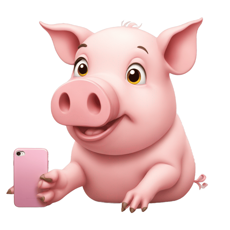 genmoji: pig looking at iPhone