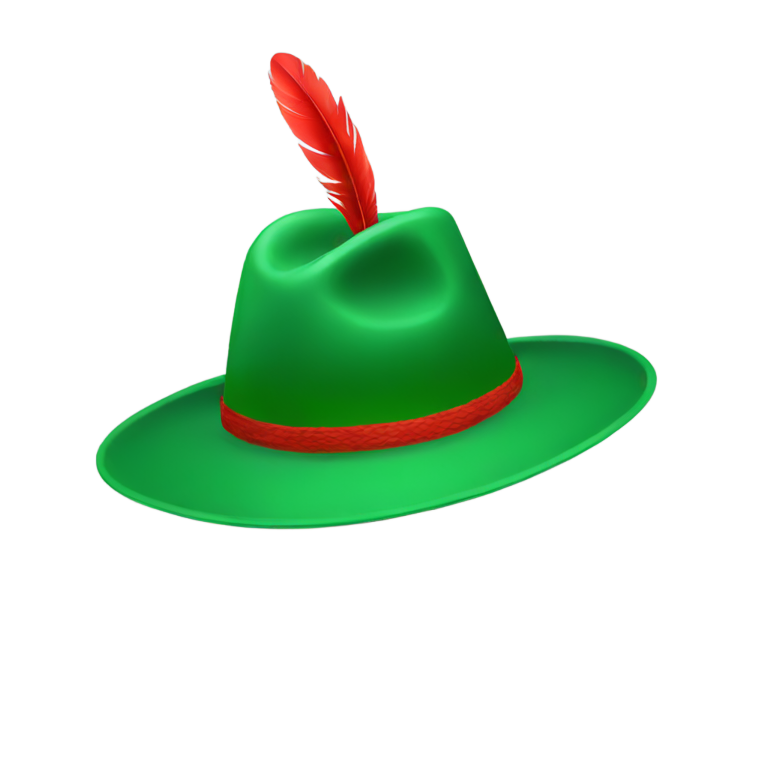 genmoji: green hat with a red feather
