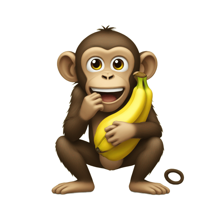 genmoji: A monkey crying with a banana in his hand and he's crying because he dropped his banana on the ground 😭😭