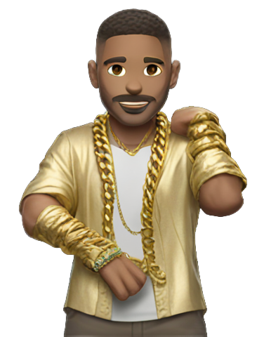 genmoji: Caucasian skinned man, gold shirt, gold chains, gold wrist bands