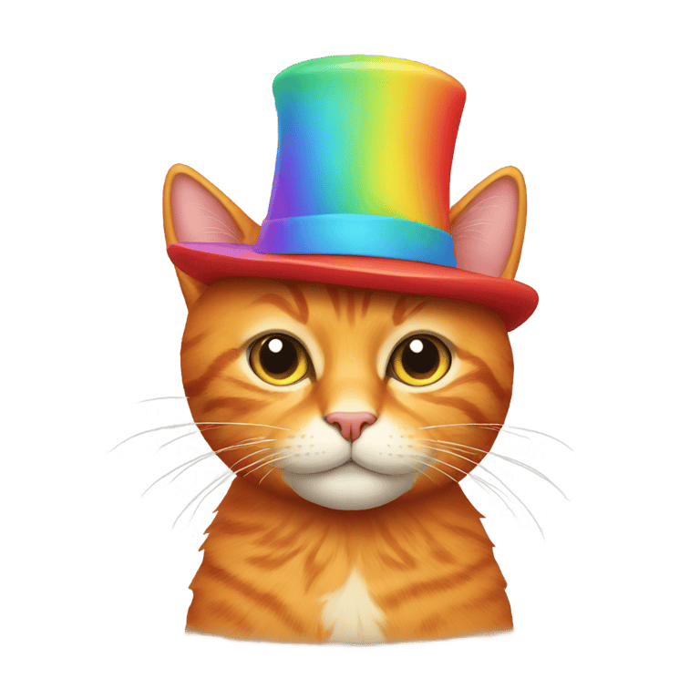 genmoji: A red cat with a rainbow hat