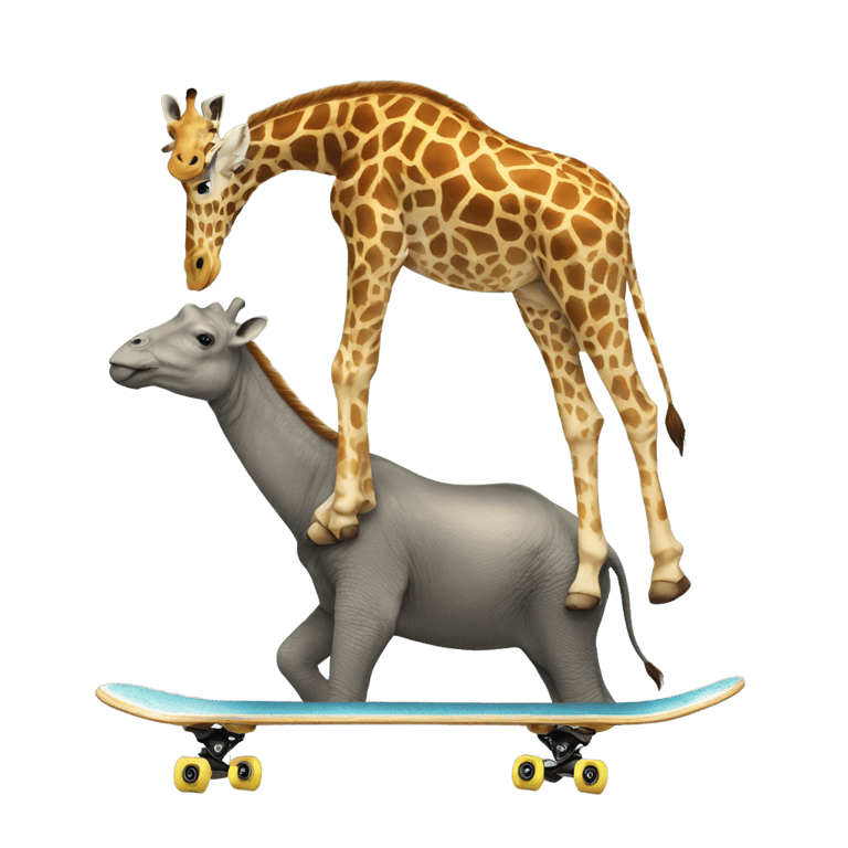 genmoji: skateboarding giraffe on top of an elephant