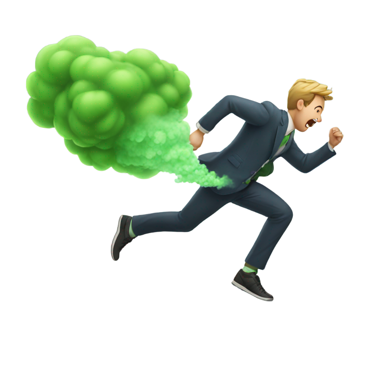 genmoji: Man running from smelly green fart cloud coming from behind him